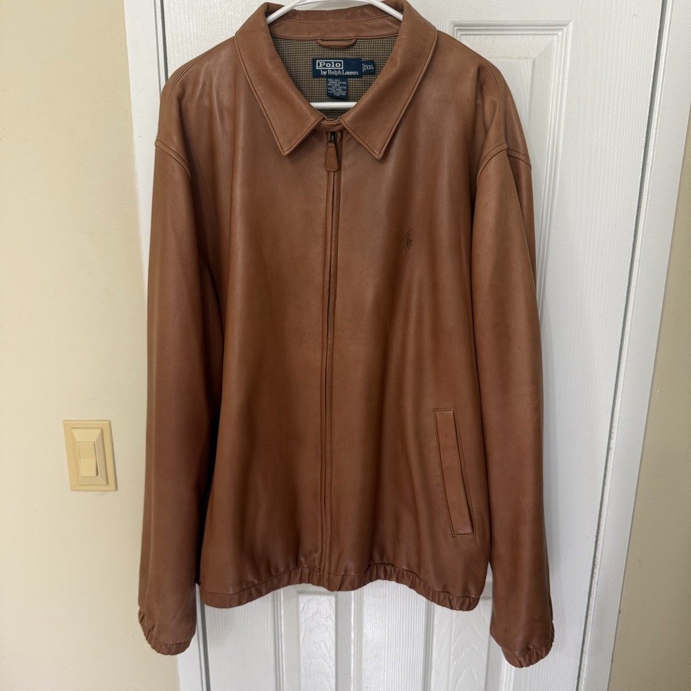 VTG Polo Ralph Lauren Men's Brown Soft Leather Full Zip Lined Jacket 2XL